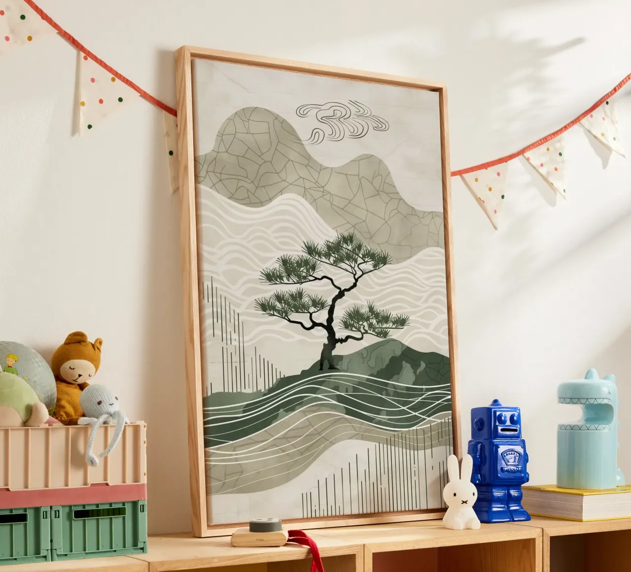 line shape tone art canvas with Floater frame by hamily