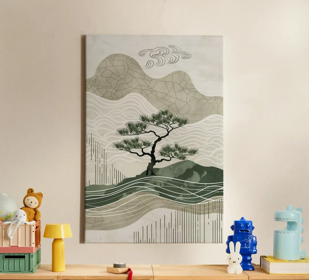 line shape tone art canvas with Floater frame by hamily