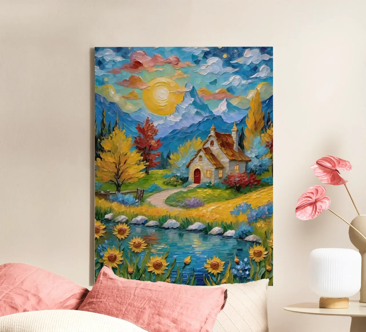 art draw house in land canvas with Floater frame by melts