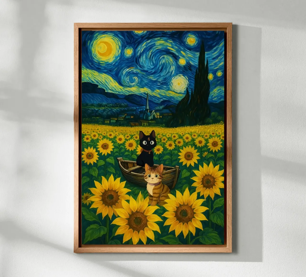 cat and sunflower tela con Cornice a cassetta da hamily