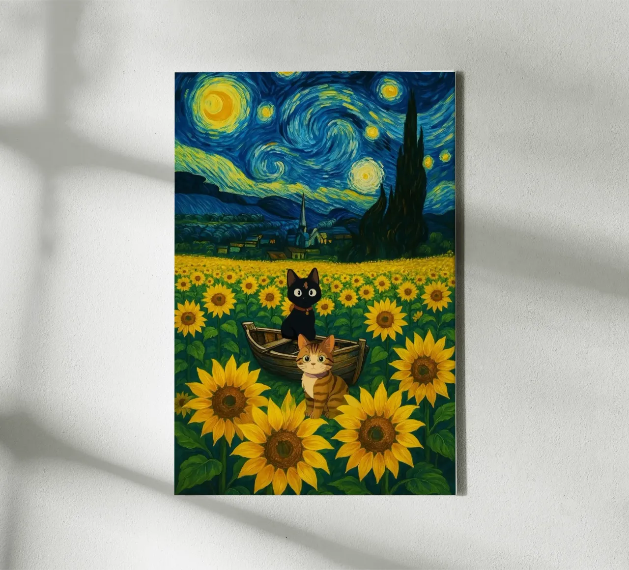 cat and sunflower tela con Cornice a cassetta da hamily