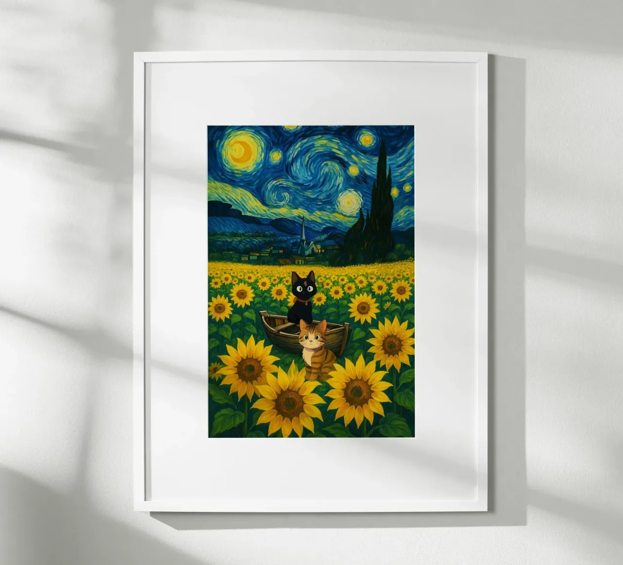 cat and sunflower poster con telaio in alluminio da hamily