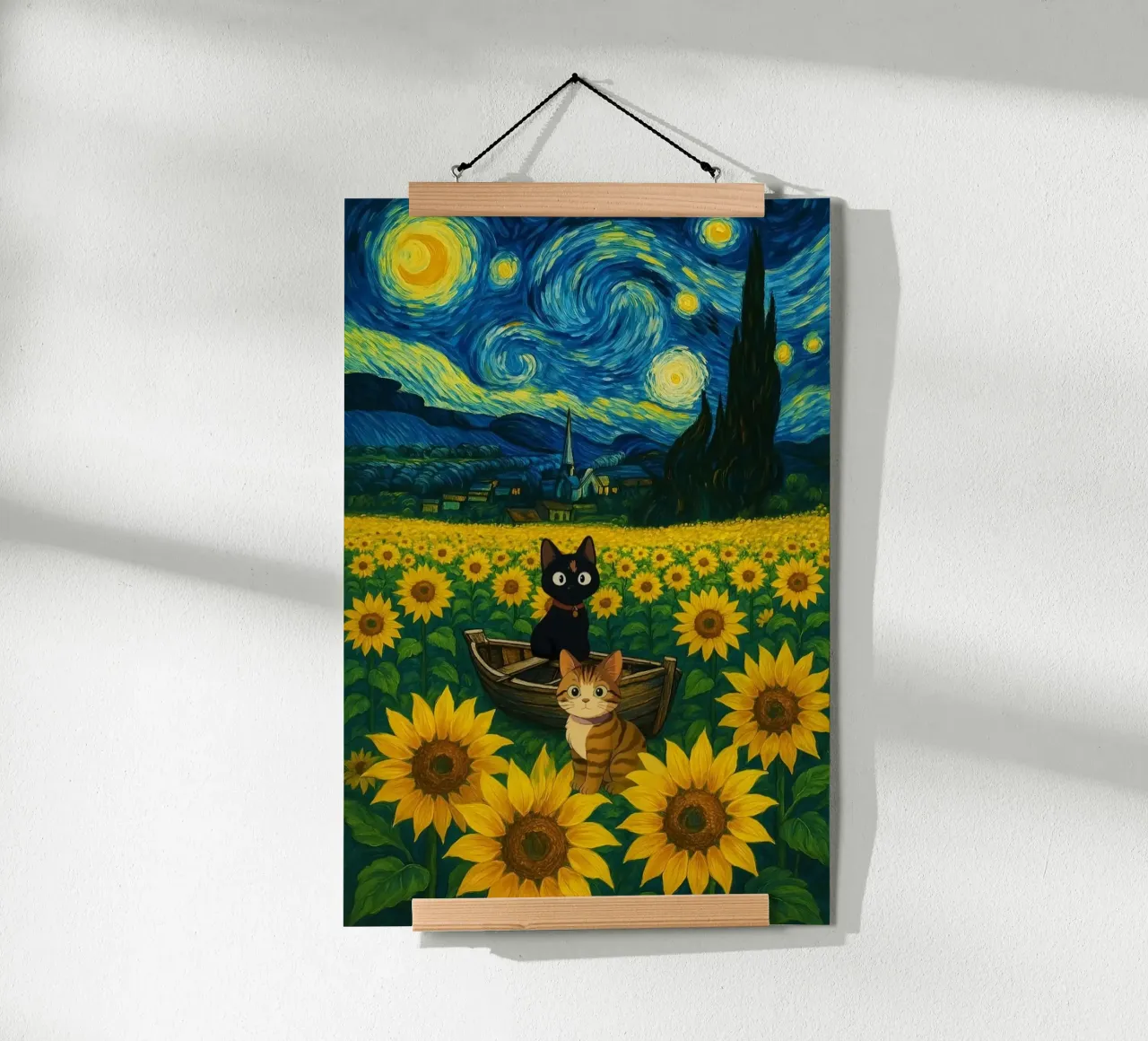 cat and sunflower poster con telaio in alluminio da hamily