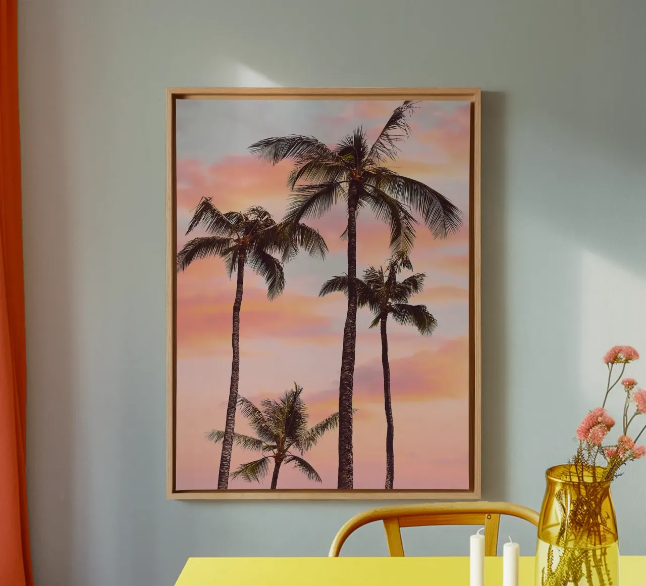 Sunset Palm Trees canvas with Floater frame by Mia Anderson