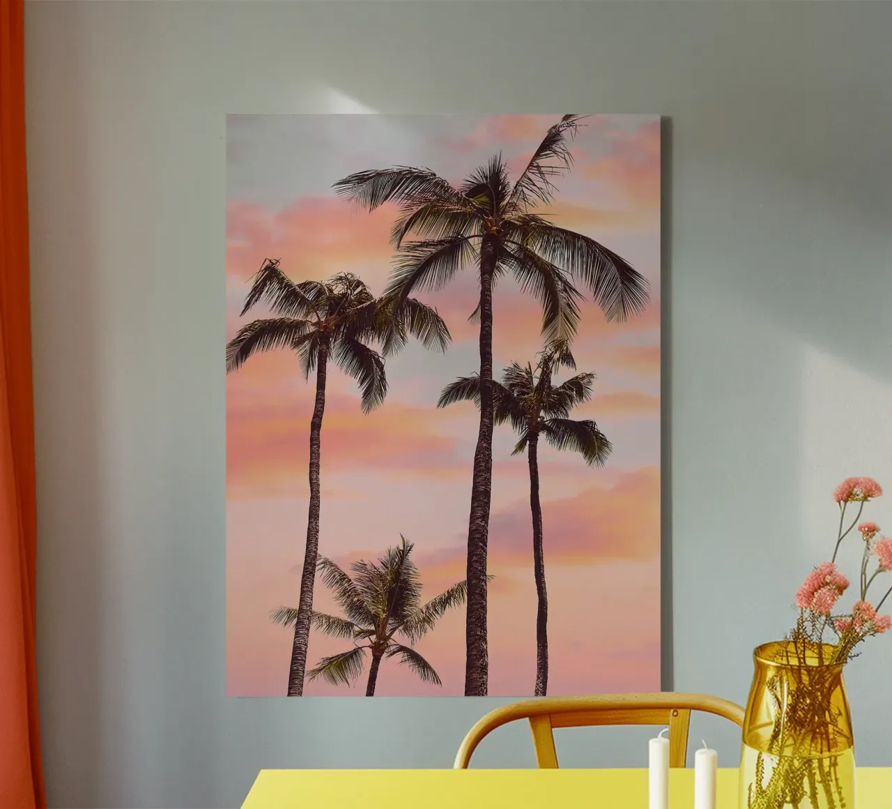 Sunset Palm Trees canvas with Floater frame by Mia Anderson