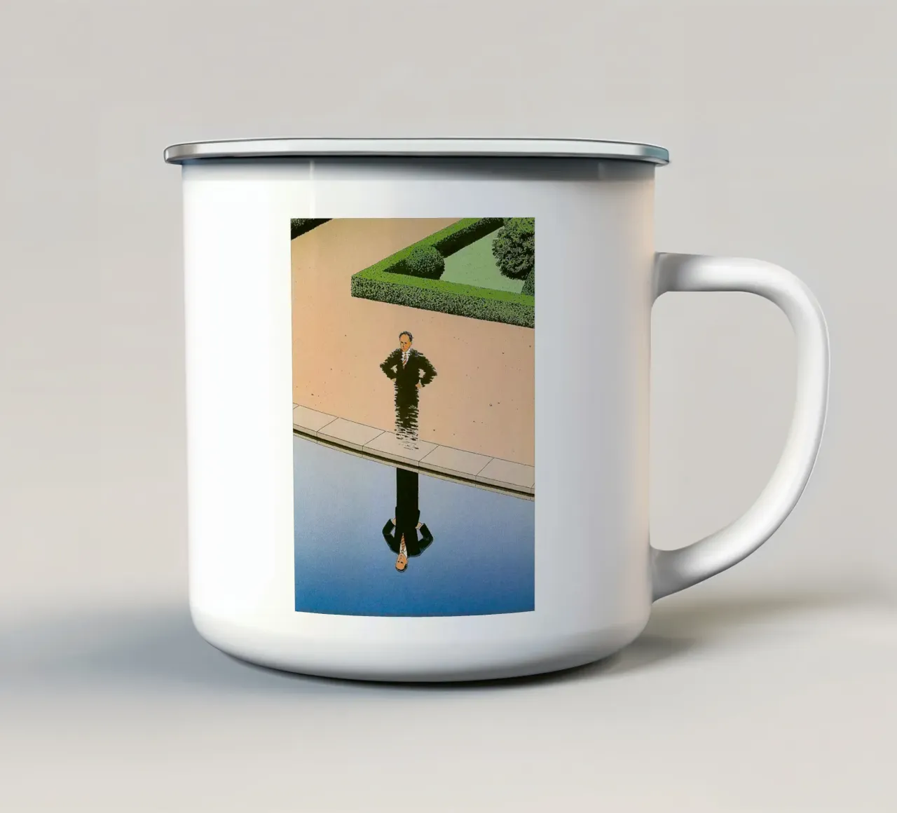 Riflessione sull'uomo tazza in smalto da Marco Finkel