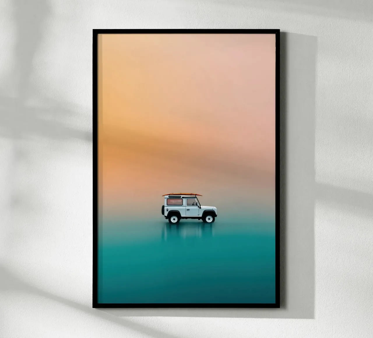 Driving to the beach Nr. 01 poster con telaio in legno da lazydaypaper