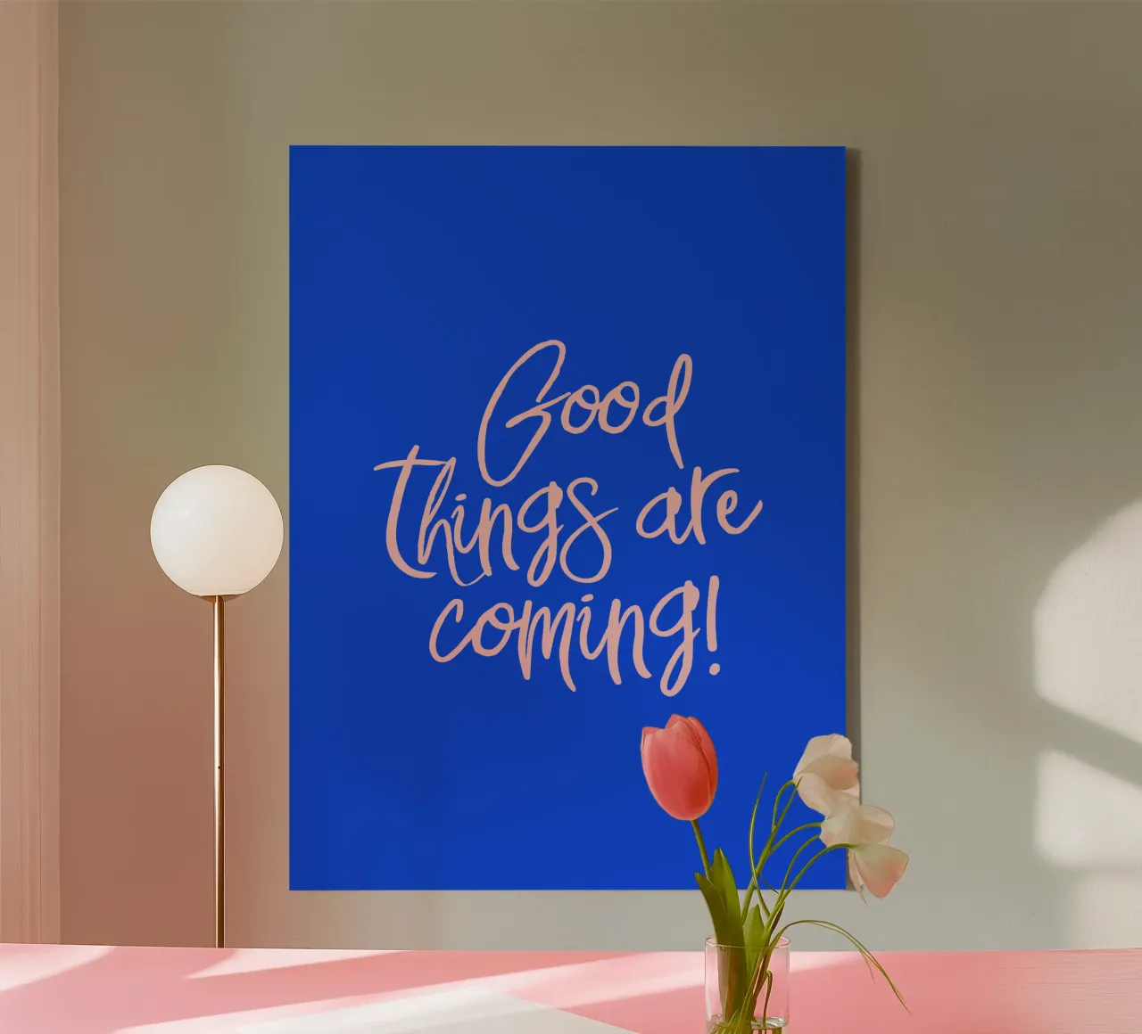 Good things are coming in Blue Pink tela con Cornice a cassetta da dericktype