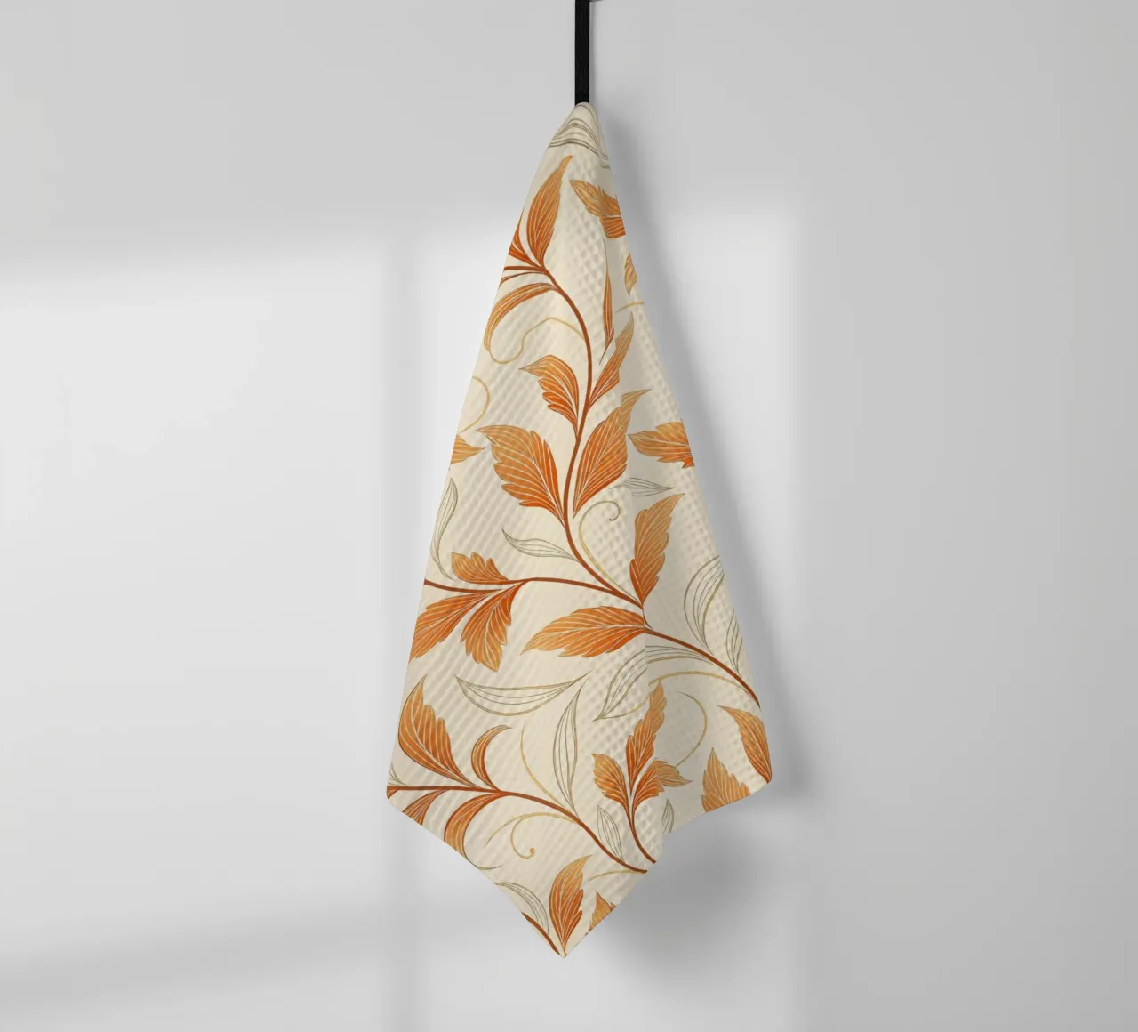 Vignes d'automne orange brûlé et or - Un motif de damas botanique torchon de Artistic-shop