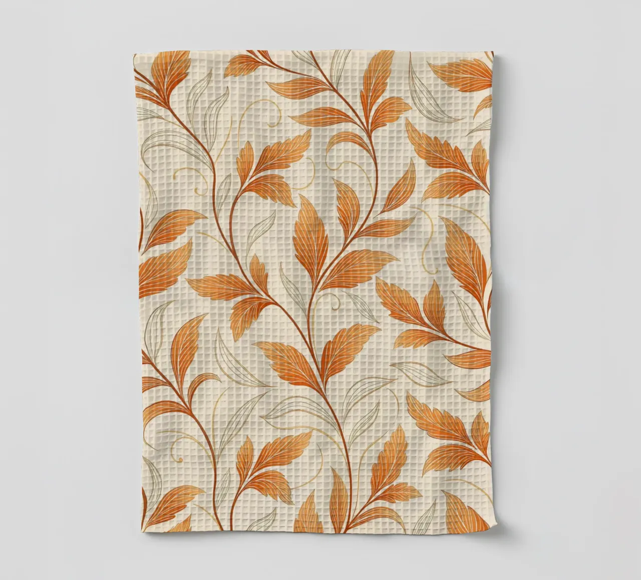 Vignes d'automne orange brûlé et or - Un motif de damas botanique torchon de Artistic-shop