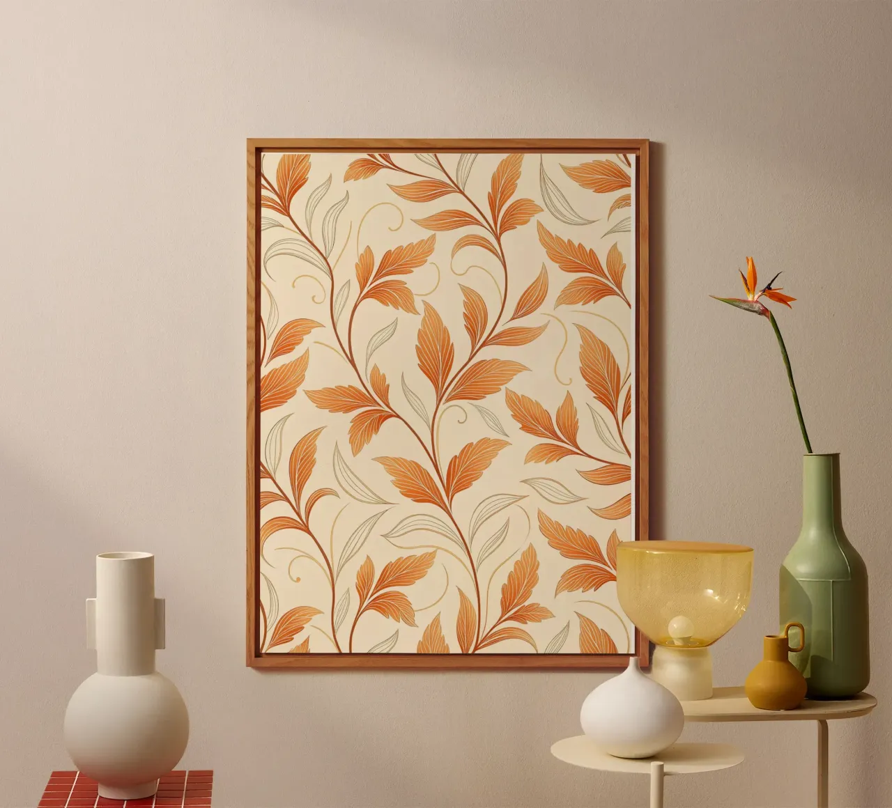 Vite d'autunno arancione e oro - Un tappeto damascato botanico alluminio dibond da Artistic-shop
