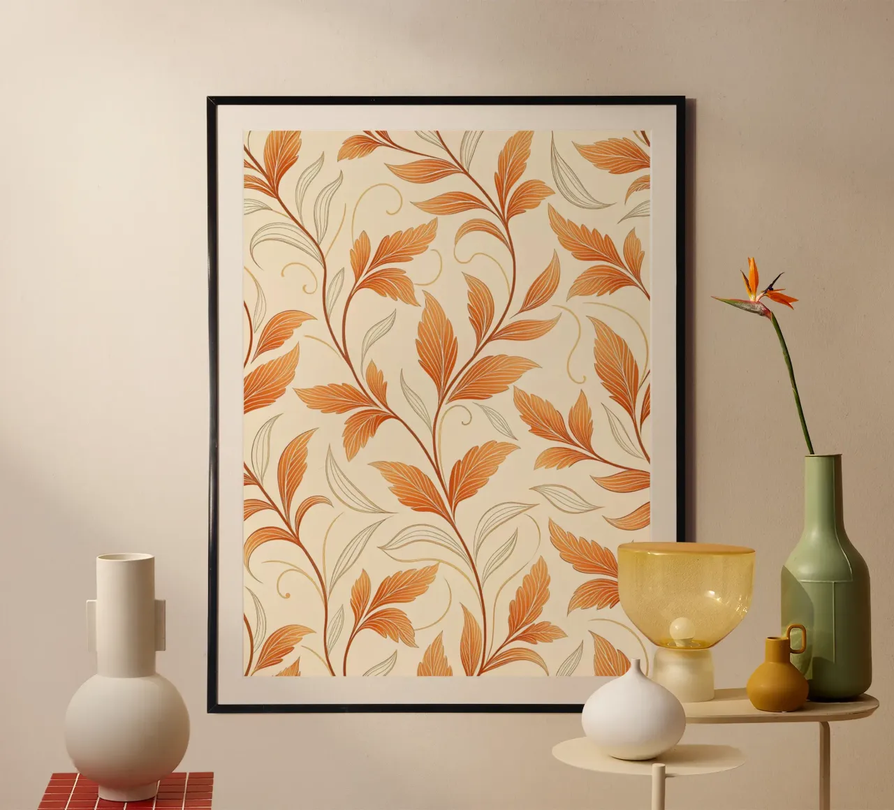 Vite d'autunno arancione e oro - Un tappeto damascato botanico poster da Artistic-shop