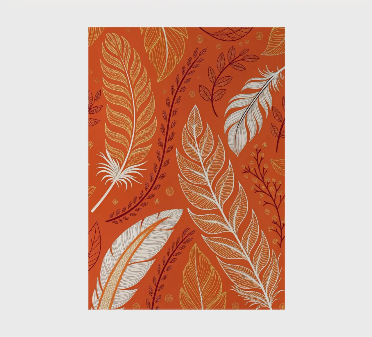 Bohemian Autumn Feather and Leaf Pattern – Burnt Orange, Saf notebook by Artistic-shop