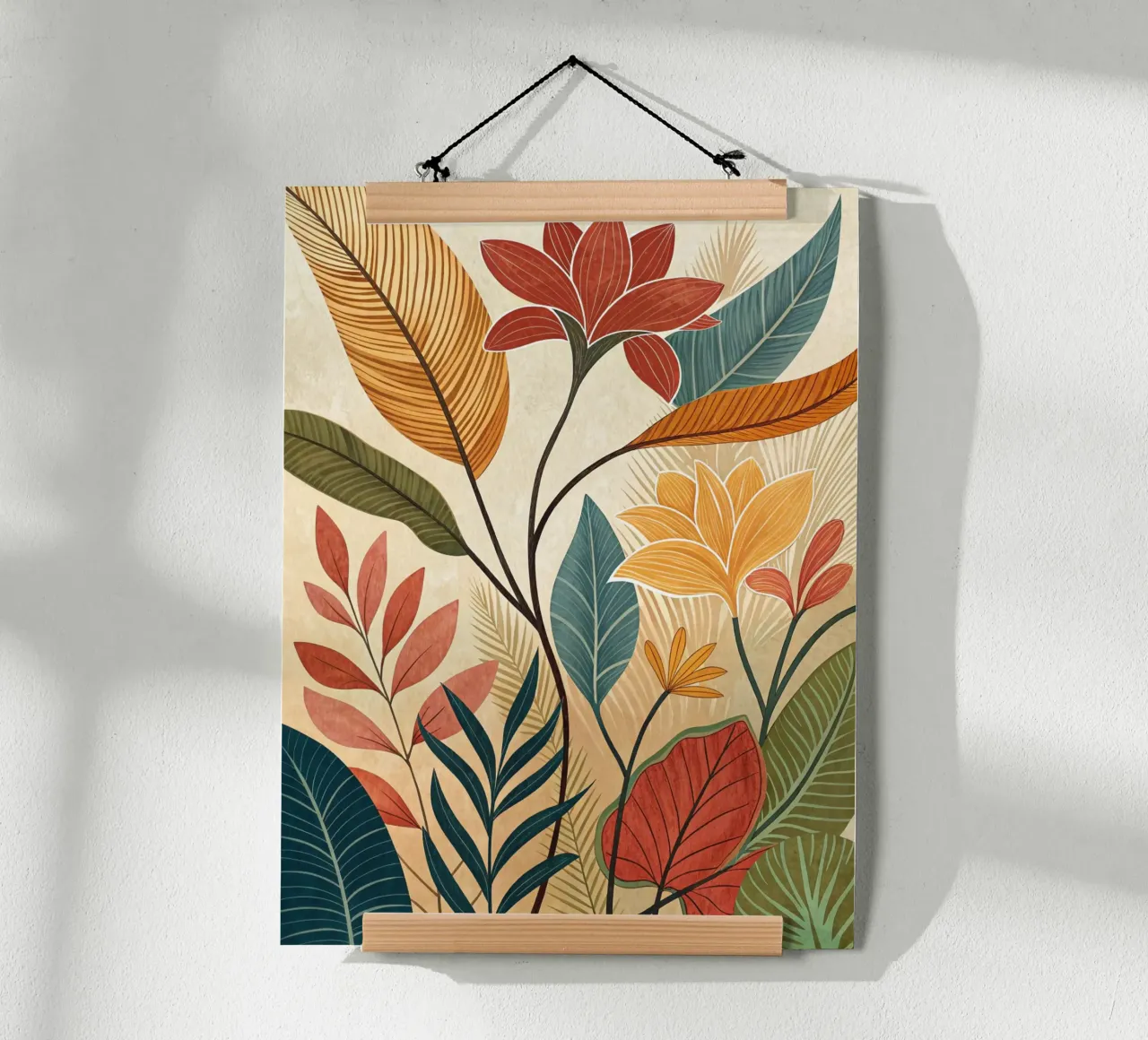 Serenità tropicale: Giardino botanico floreale disegnato a mano Pr poster con telaio in legno da Artistic-shop
