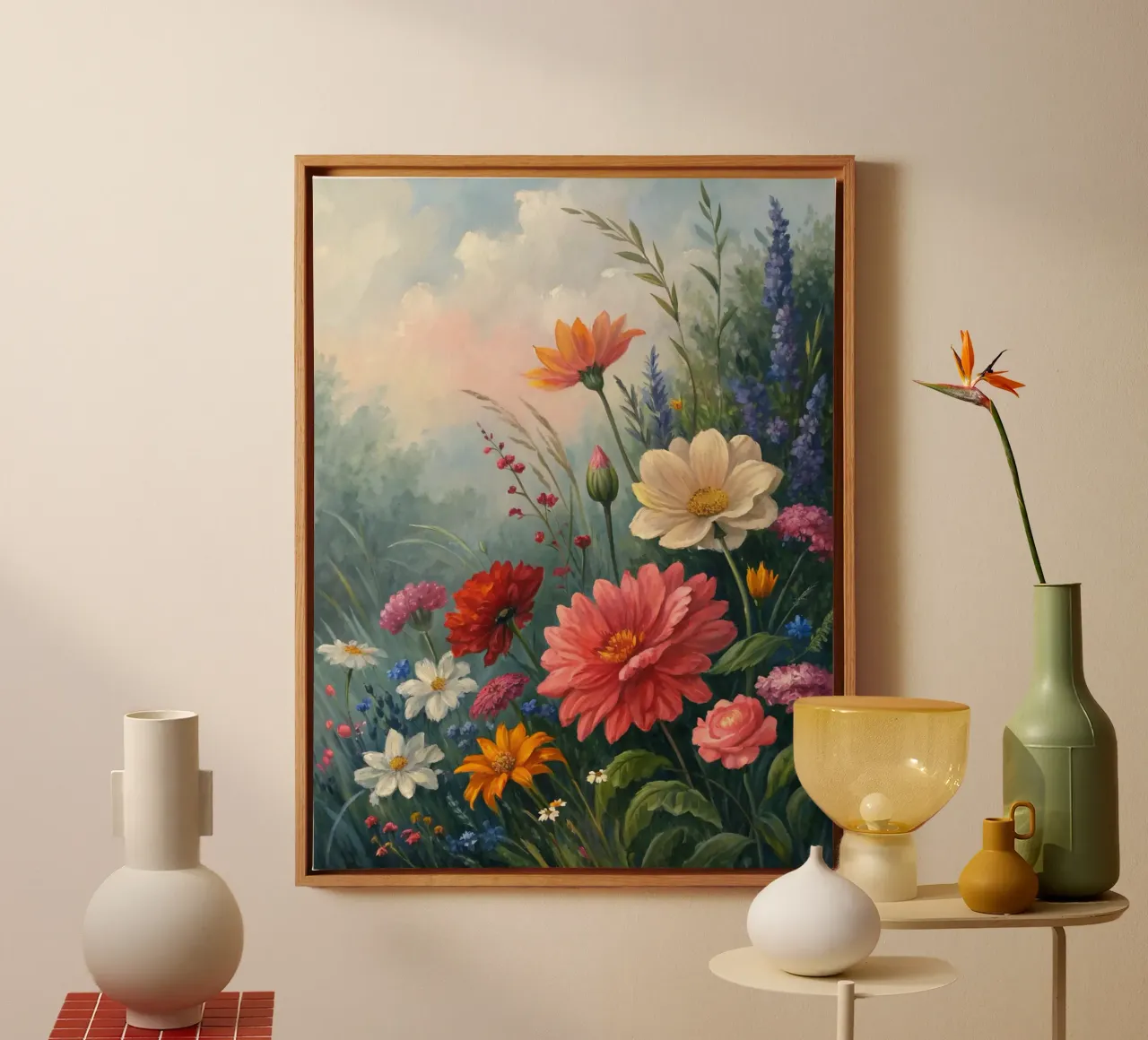 Een symfonie van de zomer: Een levendige wilde bloemenweide olieverfschilderij canvas met Baklijst van Artistic-shop
