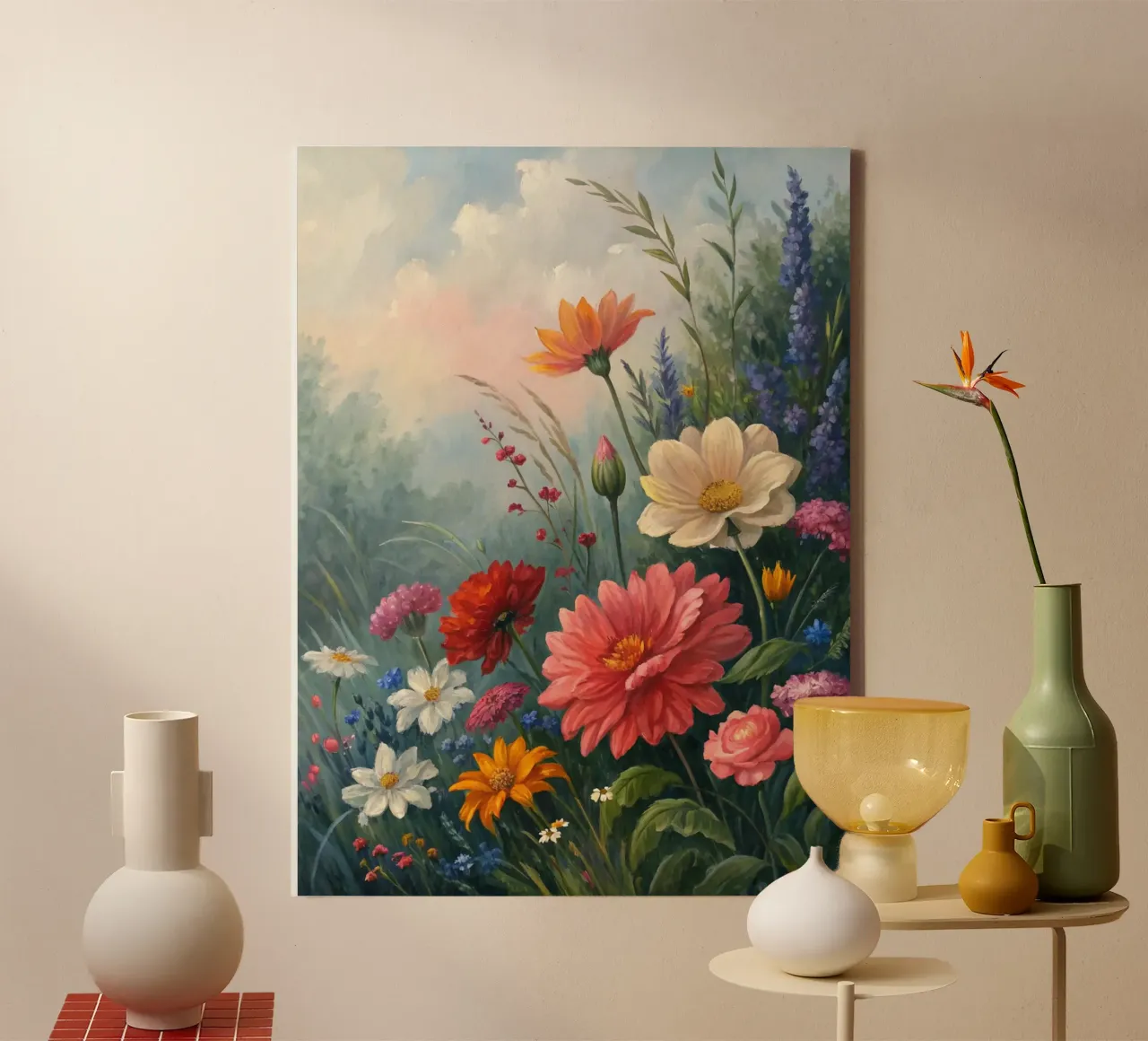Een symfonie van de zomer: Een levendige wilde bloemenweide olieverfschilderij canvas met Baklijst van Artistic-shop