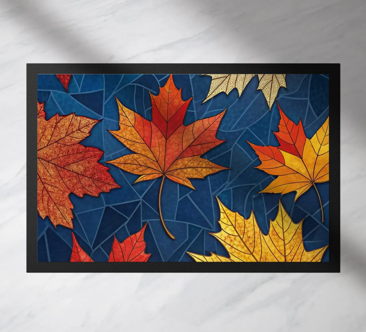 Mosaico d'autunno: un arazzo di foglie d'acero cadute zerbino da Artistic-shop