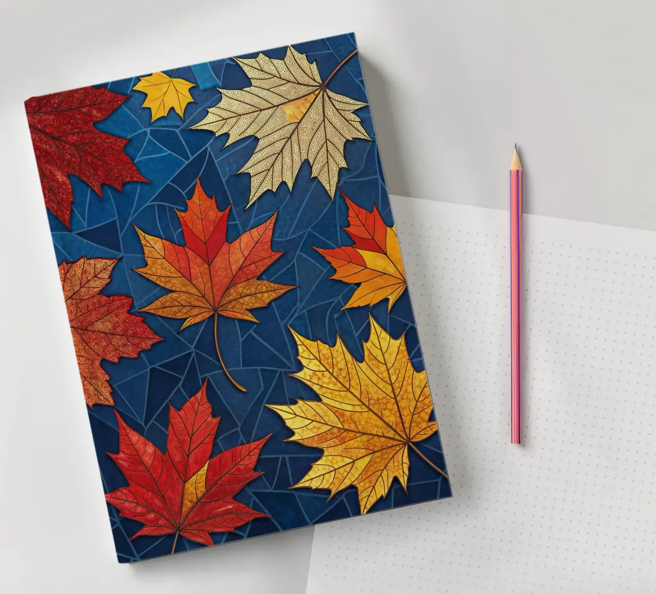 Autumn's Mosaic: A Tapestry of Fallen Maple Leaves notebook by Artistic-shop