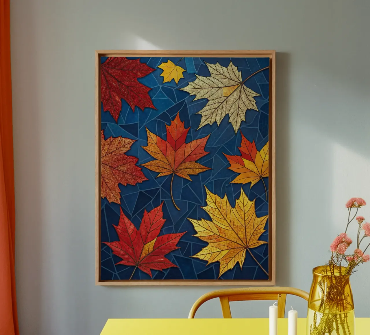 Herfstmozaïek: een tapijt van gevallen esdoornbladeren canvas met Baklijst van Artistic-shop