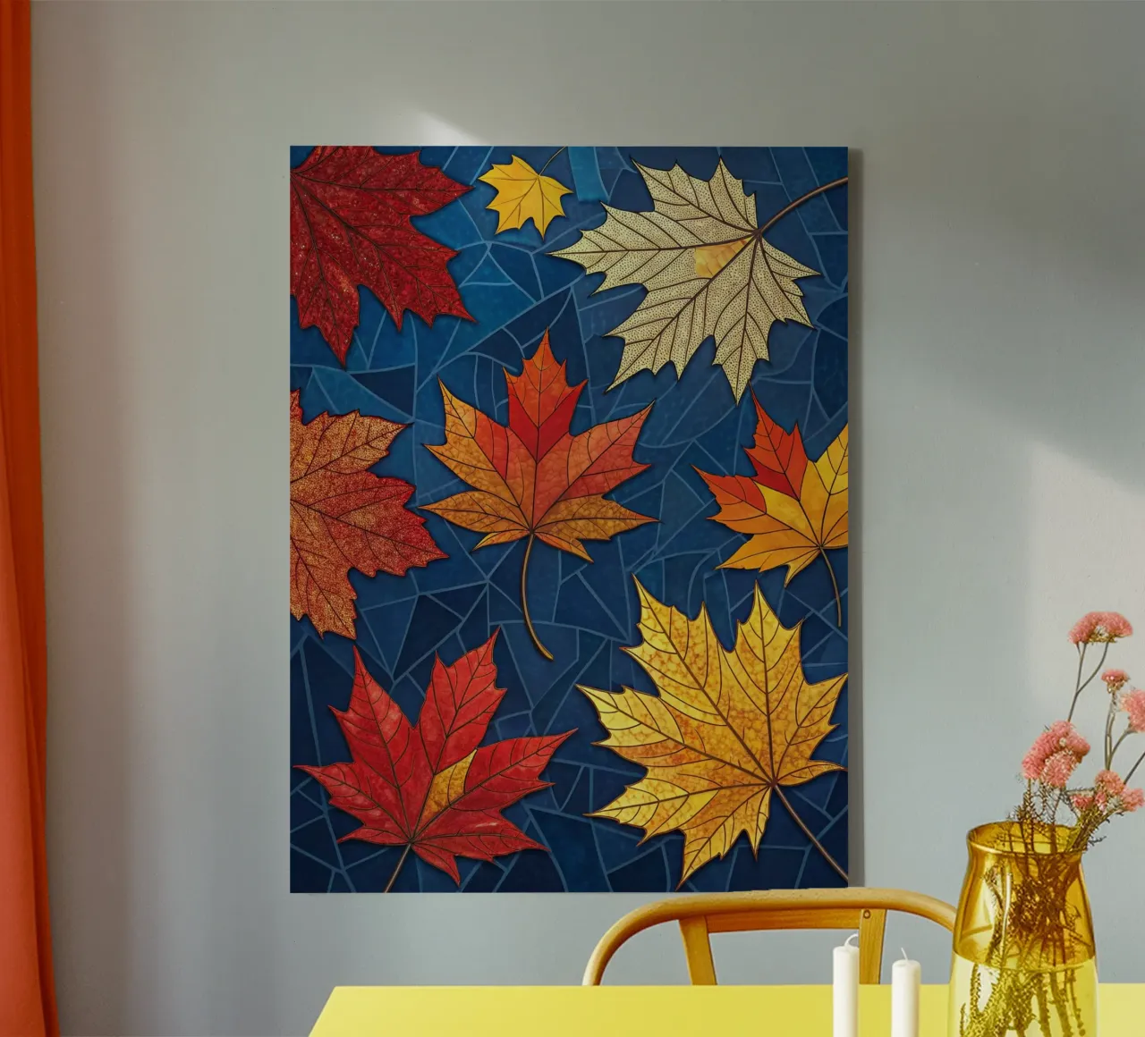 Herfstmozaïek: een tapijt van gevallen esdoornbladeren canvas met Baklijst van Artistic-shop