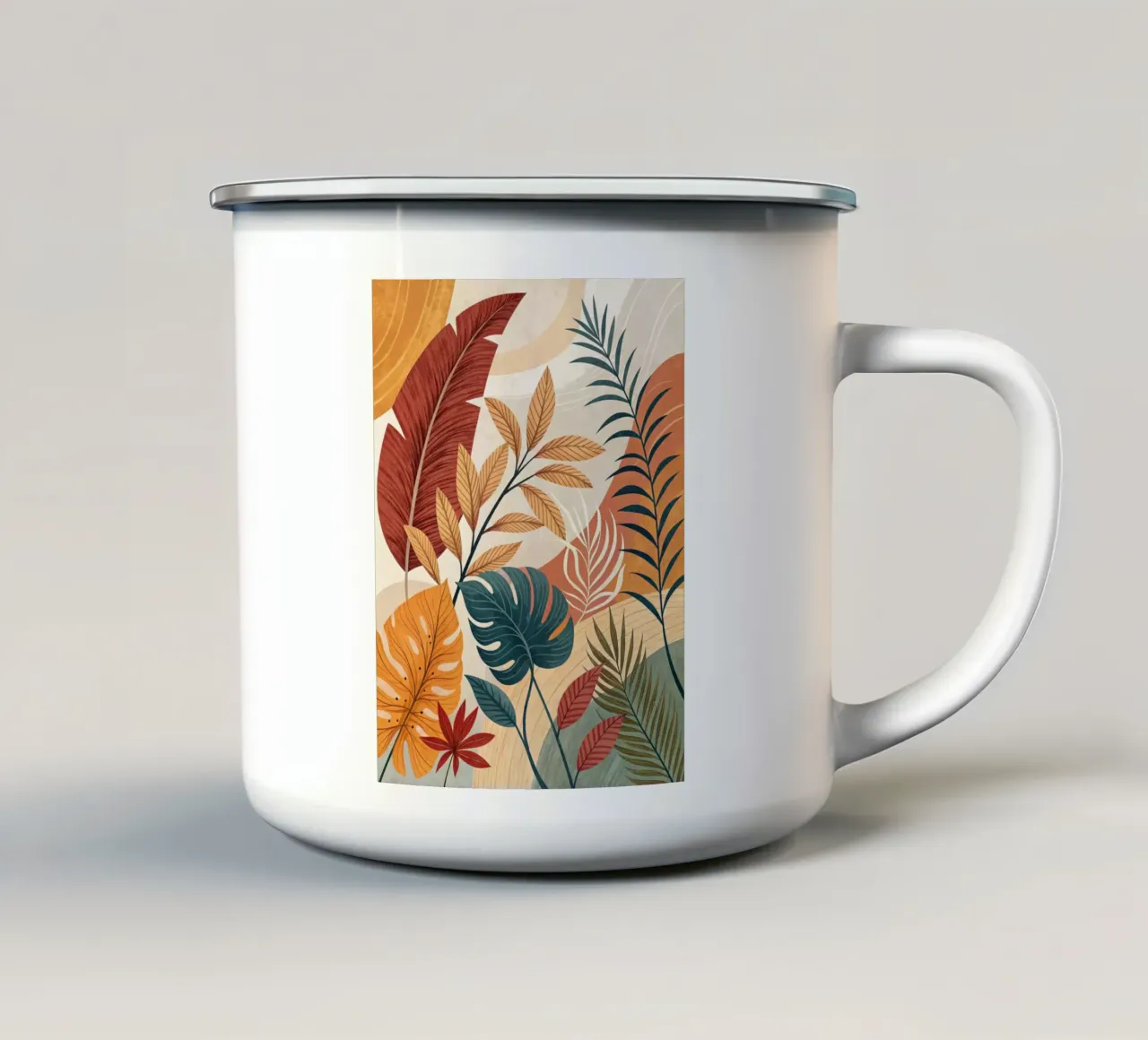 Fogliame tropicale e forme astratte tazza in smalto da Artistic-shop