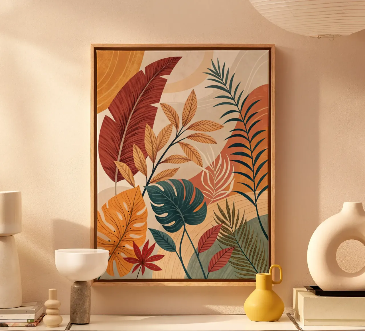Tropical Foliage and Abstract Shapes canvas with Floater frame by Artistic-shop