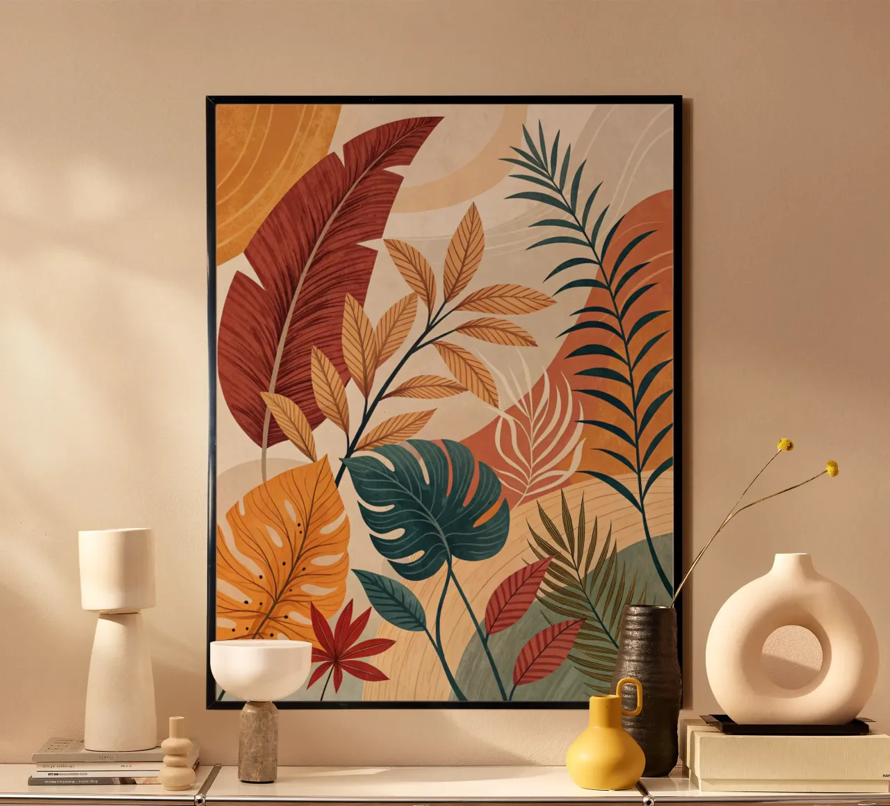 Fogliame tropicale e forme astratte poster da Artistic-shop