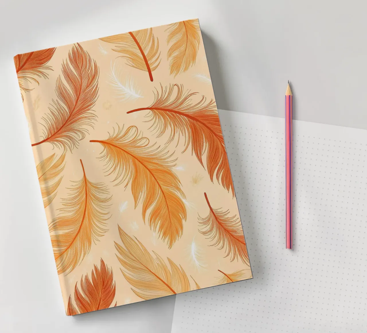 Falling Feathers: A Rustic, Seamless Pattern of Autumnal Hue notebook by Artistic-shop