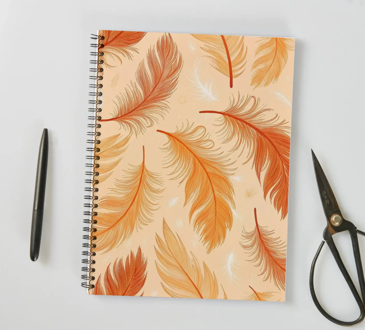 Falling Feathers: A Rustic, Seamless Pattern of Autumnal Hue spiral notebook by Artistic-shop