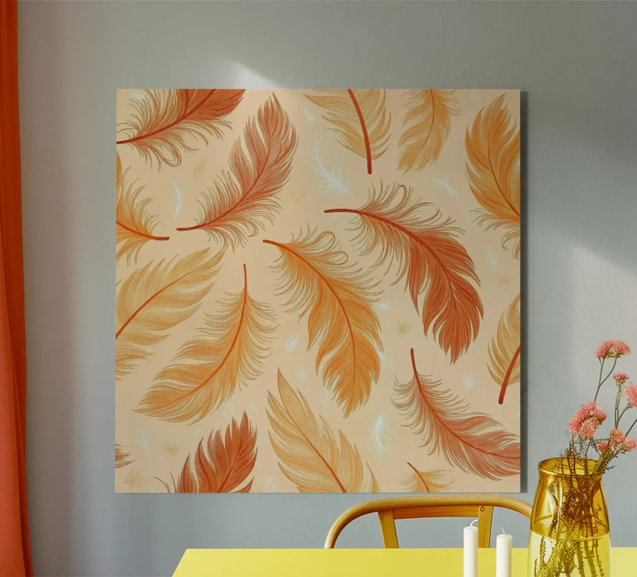 Falling Feathers: A Rustic, Seamless Pattern of Autumnal Hue alu-dibond by Artistic-shop
