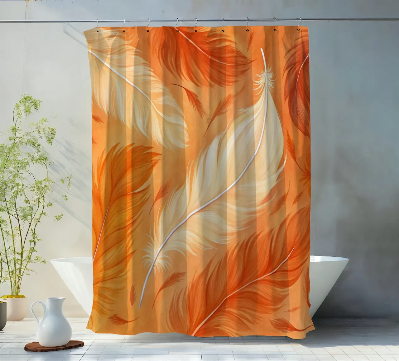 Volo d'autunno etereo: Una sinfonia di piume in un ambiente baciato dal sole tenda da doccia da Artistic-shop