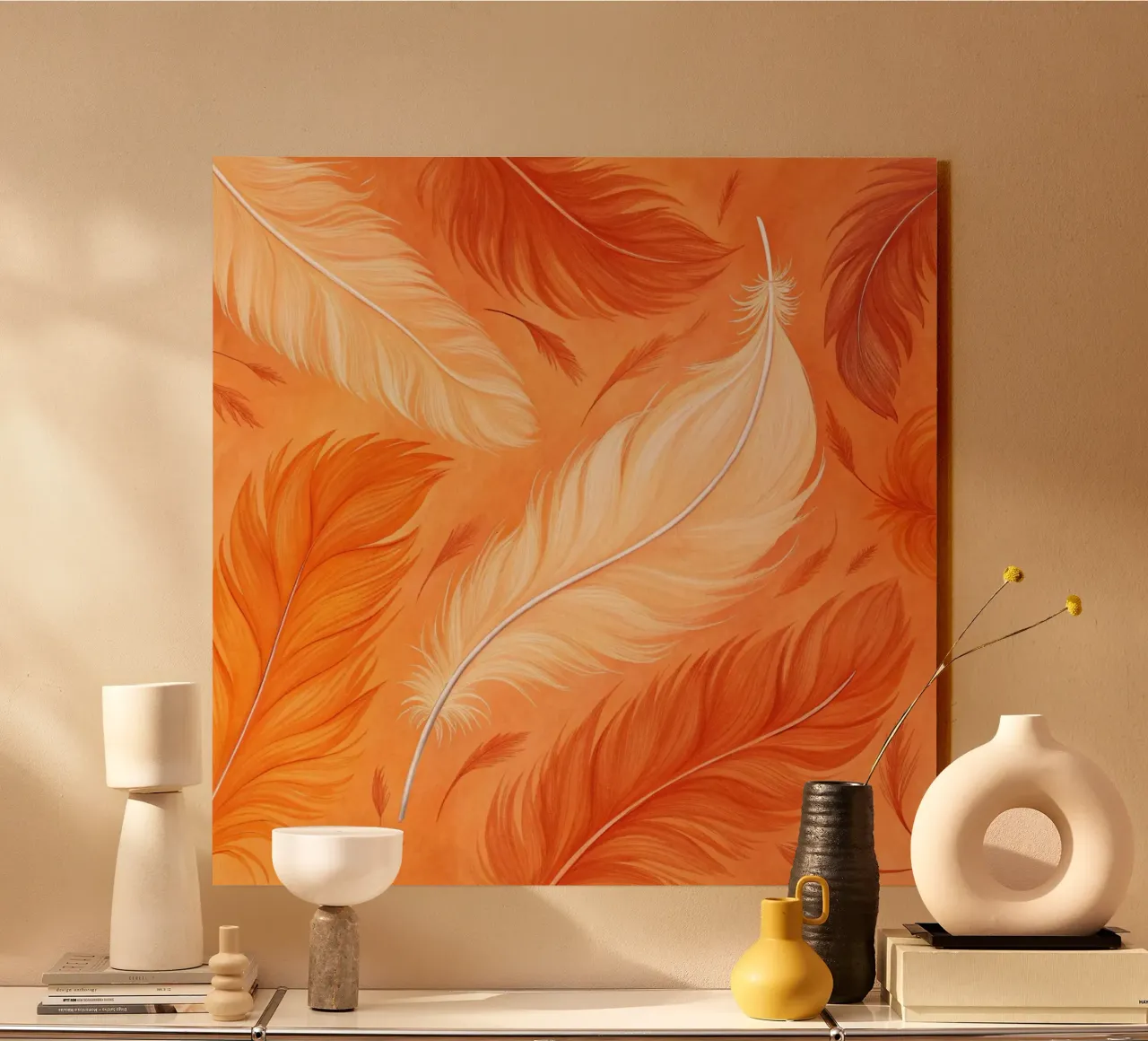 Volo d'autunno etereo: Una sinfonia di piume in un ambiente baciato dal sole alluminio dibond da Artistic-shop