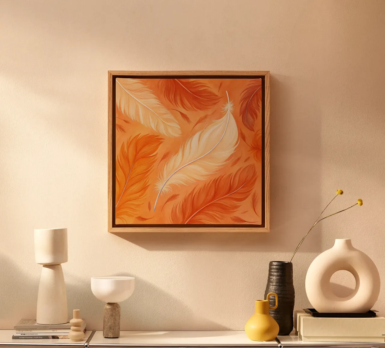 Volo d'autunno etereo: Una sinfonia di piume in un ambiente baciato dal sole tela con Cornice a cassetta da Artistic-shop