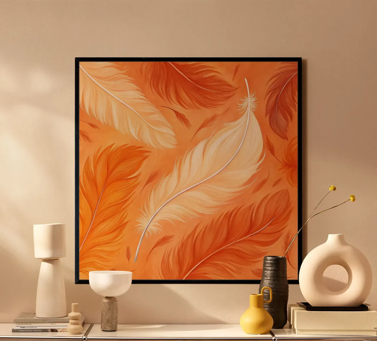 Vol d'automne éthéré : Une symphonie de plumes dans un décor ensoleillé poster de Artistic-shop