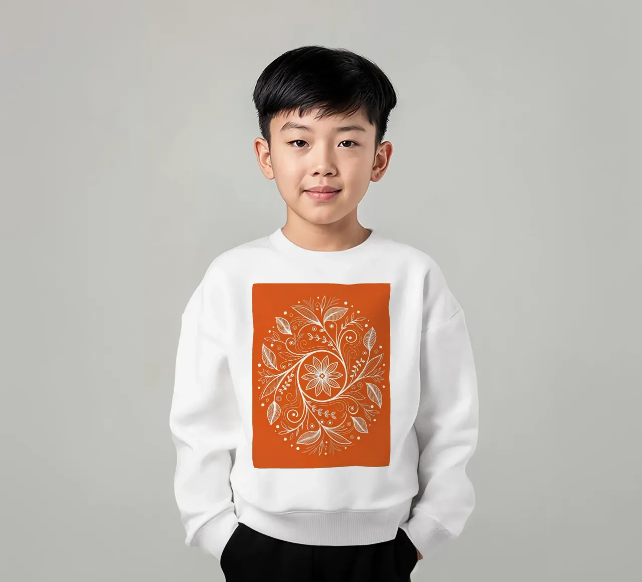 Mandala floreale disegnato a mano: Intricato bianco botanico felpa bambino da Artistic-shop