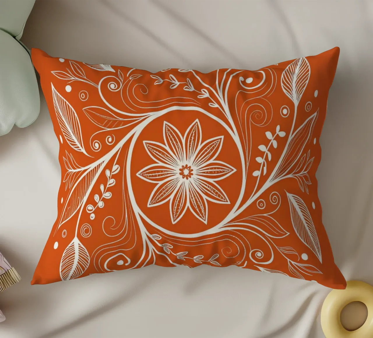 Mandala floreale disegnato a mano: Intricato bianco botanico cuscino da Artistic-shop