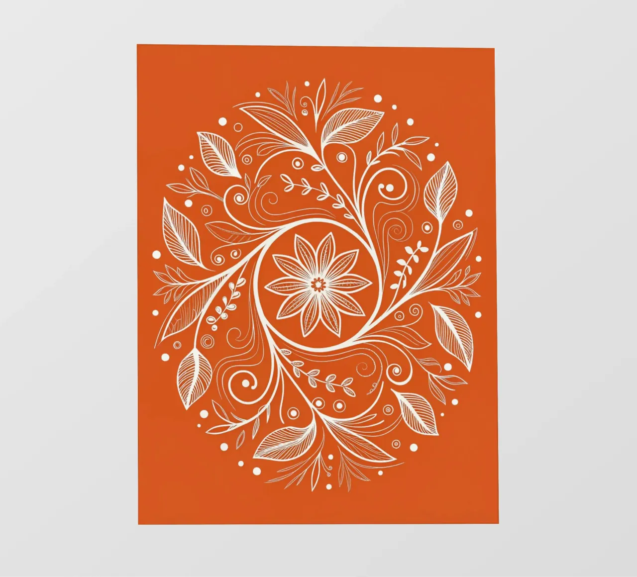 Handgezeichnetes florales Mandala Kunstdruck: Verschlungene weiße Botanik PVC Plane von Artistic-shop