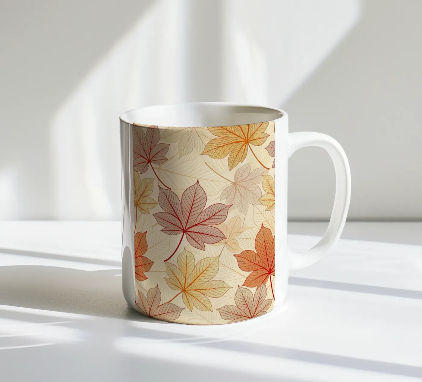 "Fall Harmony" Leaf Pattern Digital Print ceramic mug by Artistic-shop