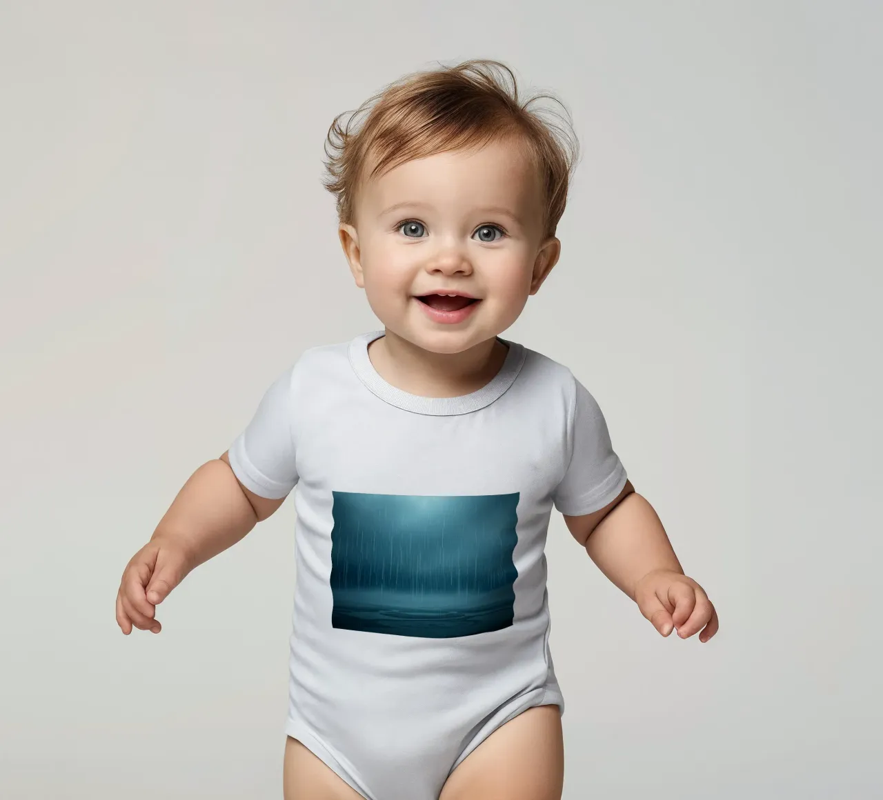 The Unveiling Cascade: A Luminous Downpour of Azure Serenity short-sleeve baby romper by Artistic-shop