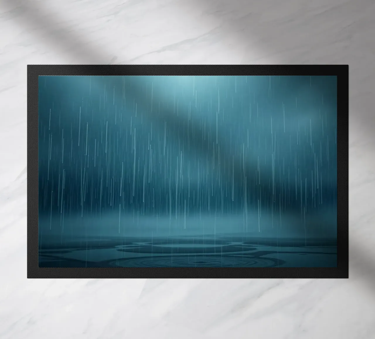 The Unveiling Cascade: A Luminous Downpour of Azure Serenity doormat by Artistic-shop