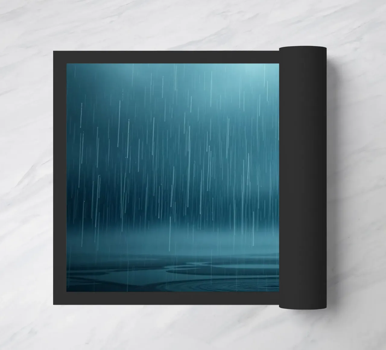 The Unveiling Cascade: A Luminous Downpour of Azure Serenity doormat by Artistic-shop