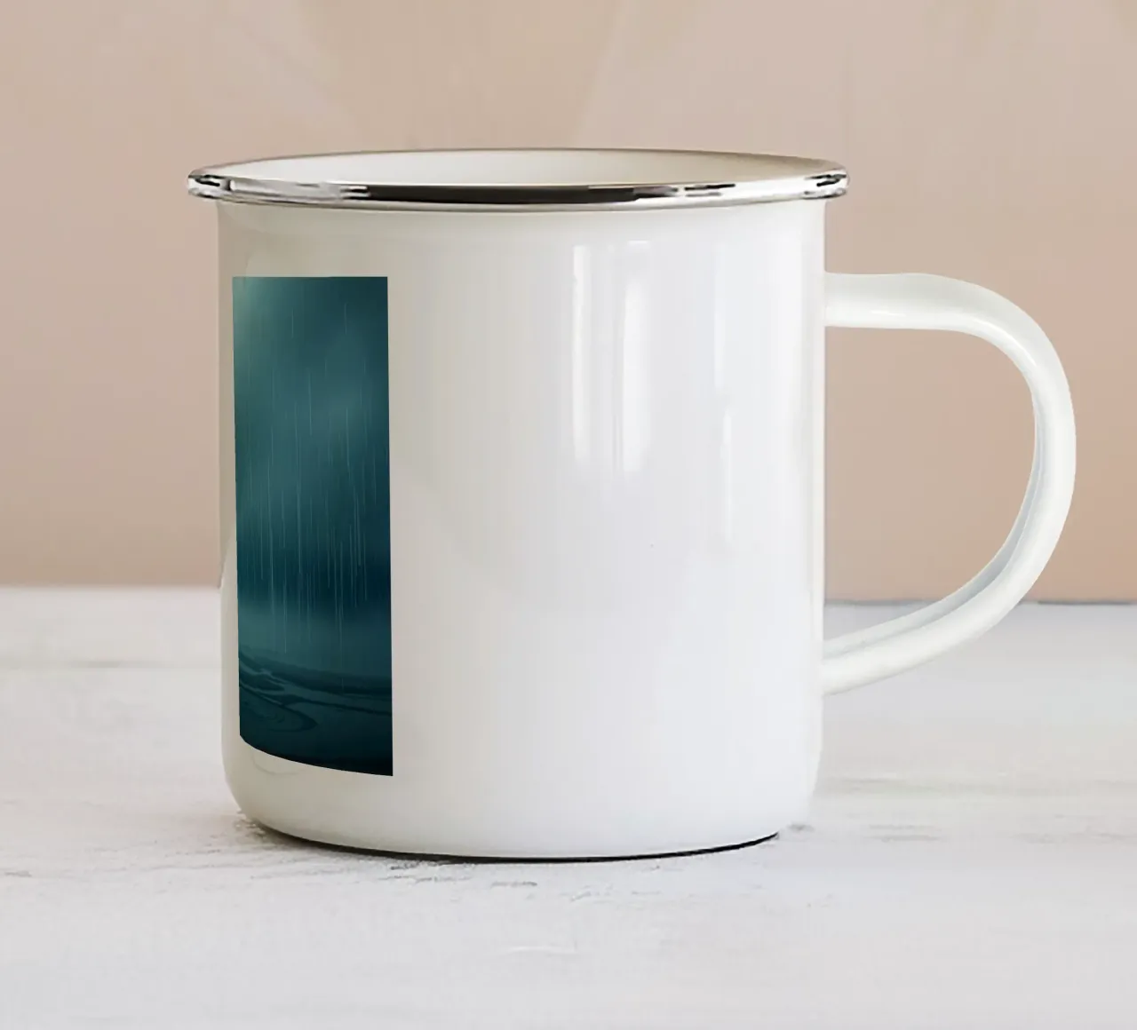 The Unveiling Cascade: A Luminous Downpour of Azure Serenity enamel mug by Artistic-shop