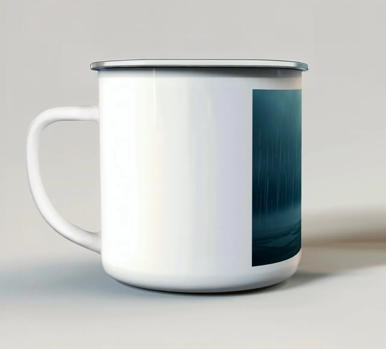 The Unveiling Cascade: A Luminous Downpour of Azure Serenity enamel mug by Artistic-shop