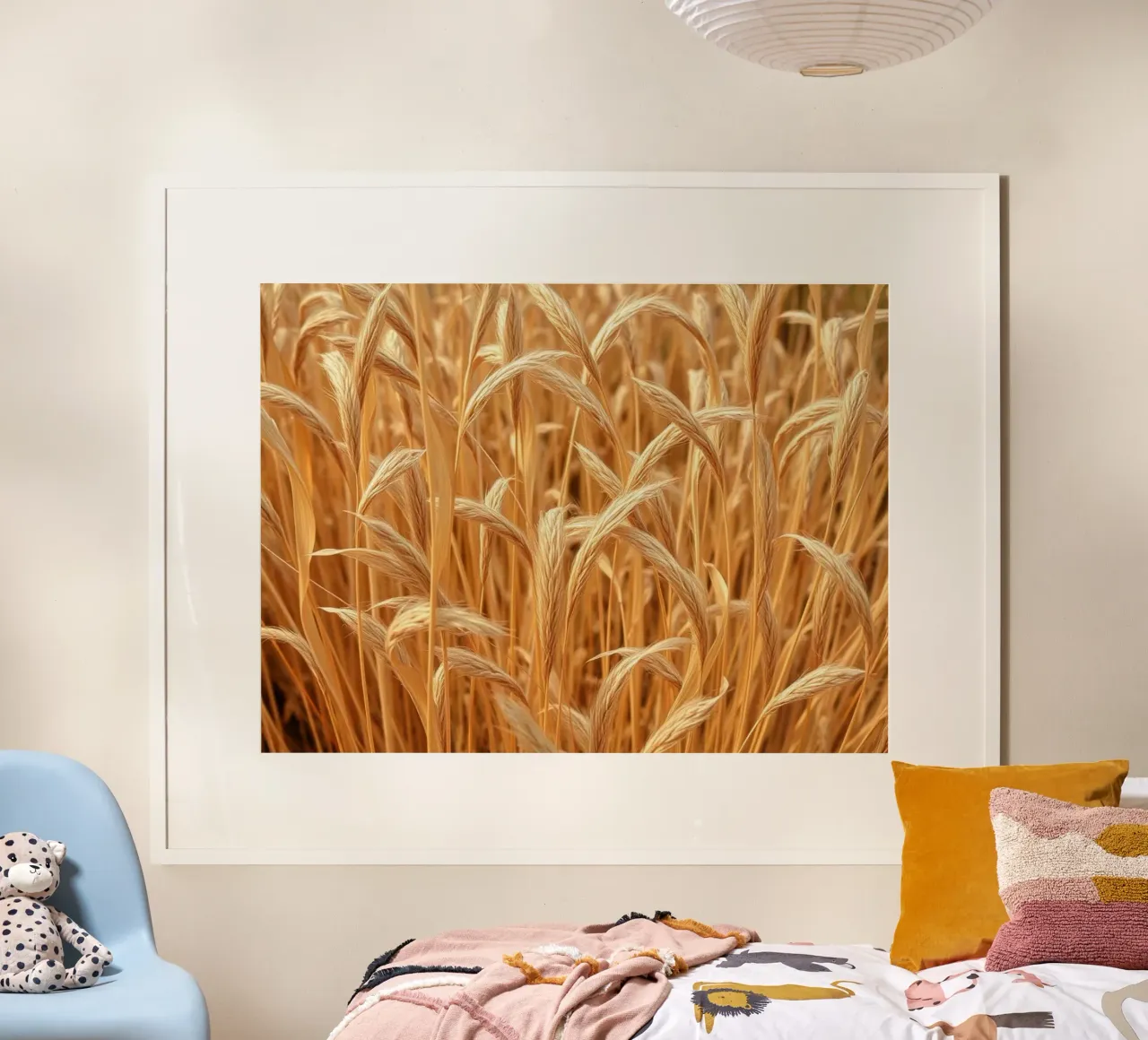 Campo di grano dorato al tramonto: Un sogno di raccolto rustico poster da Artistic-shop