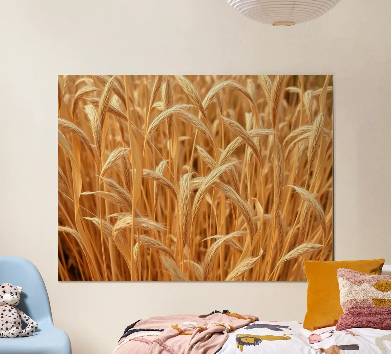 Campo di grano dorato al tramonto: Un sogno di raccolto rustico poster da Artistic-shop