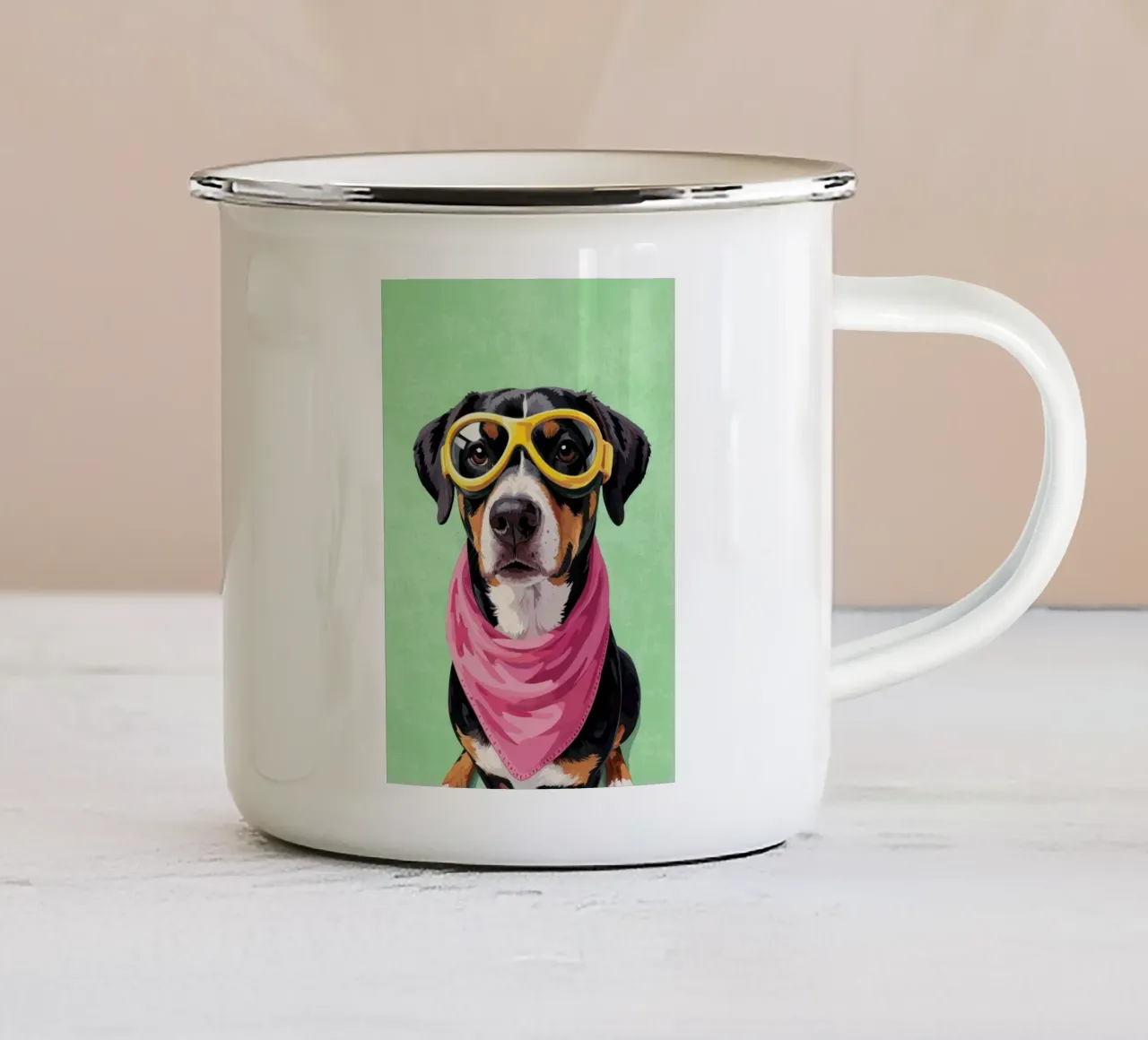 Cool Dachshund with Bandana tazza in smalto da Attaboy Dsgn