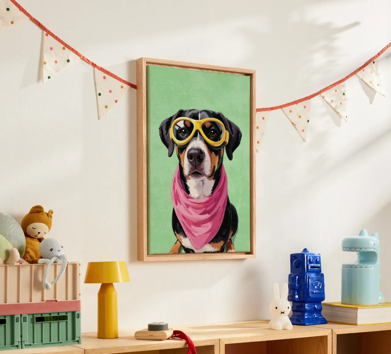 Cool Dachshund with Bandana tela con Cornice a cassetta da Attaboy Dsgn