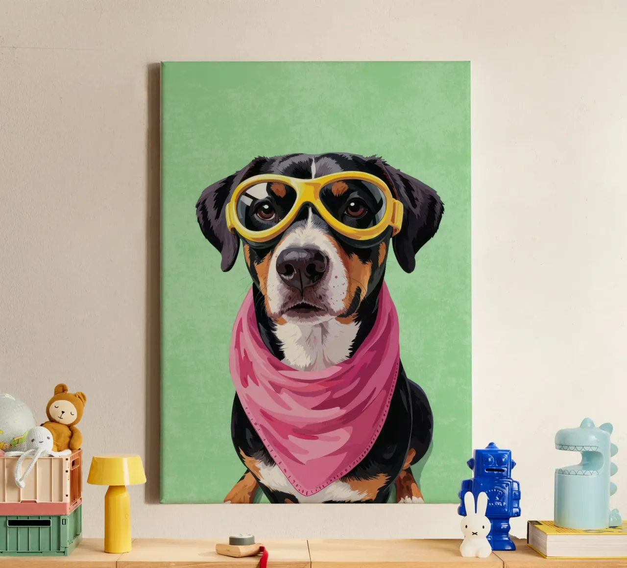 Cool Dachshund with Bandana tela con Cornice a cassetta da Attaboy Dsgn