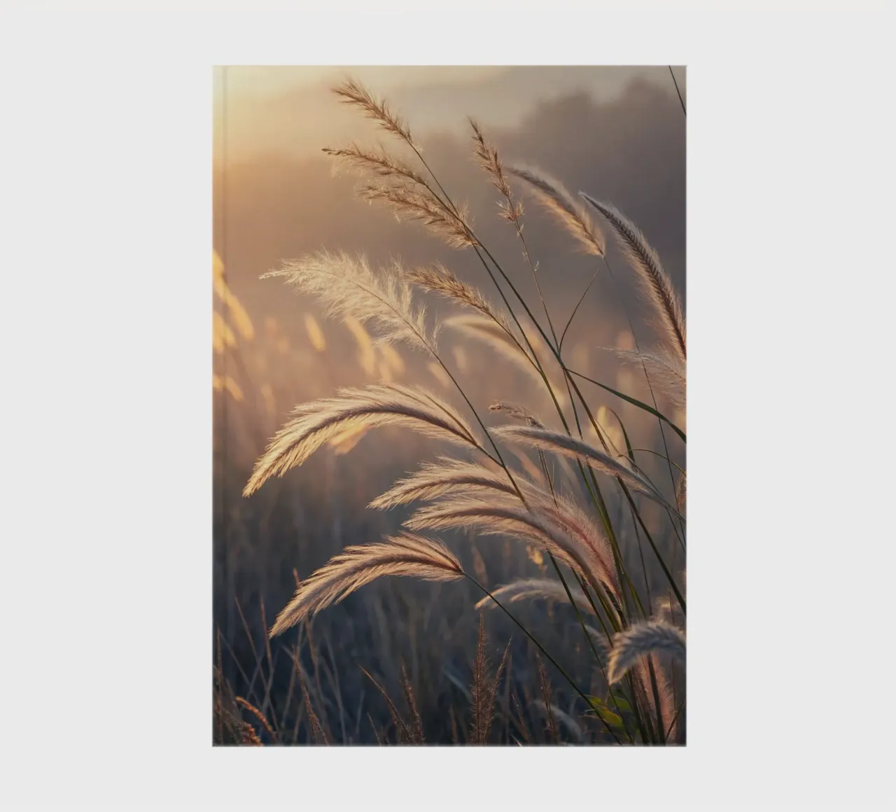 Golden Hour Grass Fields: A Serene Nature Landscape with Sof notebook by Artistic-shop