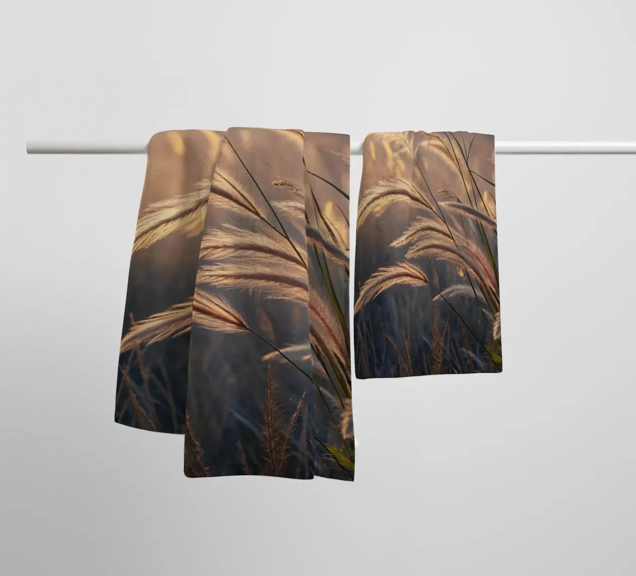 Golden Hour Grass Fields: A Serene Nature Landscape with Sof towel by Artistic-shop